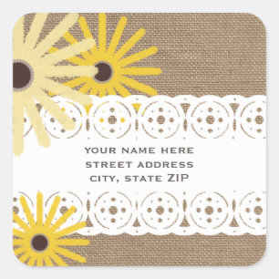 Burlap & Lace Geïnspireerd Black Eyed Susans Adres Vierkante Sticker
