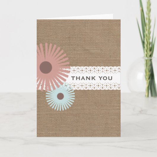 Burlap & Lace Geïnspireerd Bloemen Dank u kaart (Voorkant)