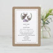 Burlap + Lace geïnspireerd Deer Buck + Doe Paars Kaart (Staand voorkant)