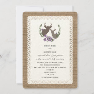 Burlap + Lace geïnspireerd Deer Buck + Doe Paars Kaart