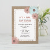 Burlap & Lace Geïnspireerd Floral Baby shower Kaart (Staand voorkant)