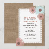 Burlap & Lace Geïnspireerd Floral Baby shower Kaart (Voorkant / Achterkant)