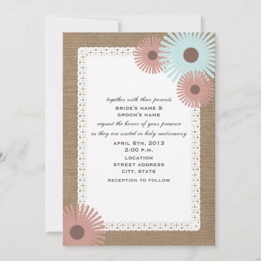 Burlap & Lace Geïnspireerd Floral Wedding Invitati Kaart (Voorkant)