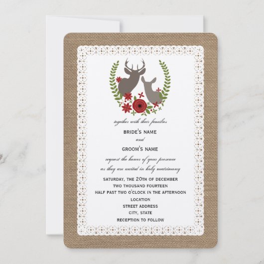 Burlap + Lace Geïnspireerd kerstbruiloft Deer Kaart (Voorkant)