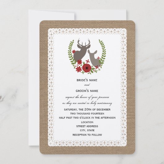 Burlap + Lace Geïnspireerd kerstbruiloft Deer Kaart (Voorkant)