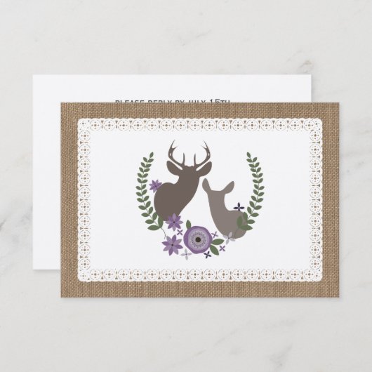 Burlap & Lace Geïnspireerd Paars Wreath Monogram R RSVP Kaartje (Voorkant / Achterkant)