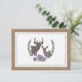 Burlap & Lace Geïnspireerd Paars Wreath Monogram R RSVP Kaartje (Staand voorkant)