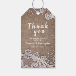 Burlap Lace glitter rustiek Bruiloft dank u Cadeaulabel