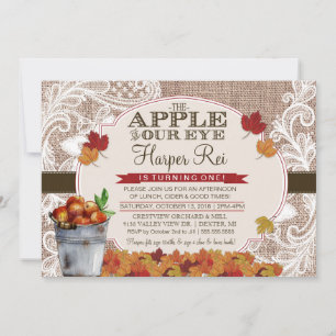 Burlap & Lace Herfst Apple Birthday Party Invitati Kaart