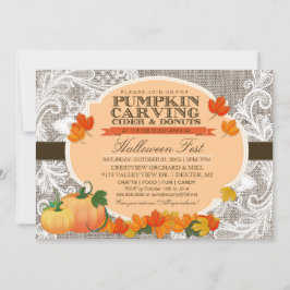 Burlap & Lace Herfst Pompoen Carving Halloween Par Kaart