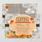 Burlap & Lace Herfst Pompoen Carving Halloween Par Kaart (Voorkant / Achterkant)