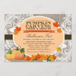 Burlap & Lace Herfst Pompoen Carving Halloween Par Kaart