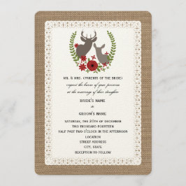 Burlap + Lace kerstbruiloft Buck + Doe Deer Kaart