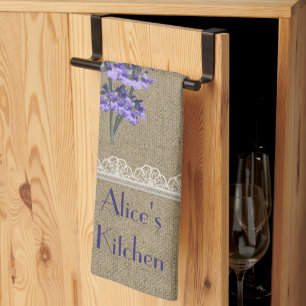 Burlap Lace Lavender Flower Kitchen Towels Theedoek