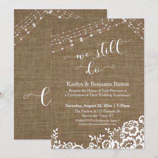 Burlap Lace Light Strings We doen nog steeds Jubil Kaart (Voorkant / Achterkant)