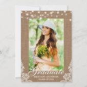Burlap Lace Lights Foto Afstuderen Aankondiging (Voorkant)