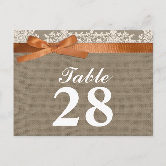 Burlap Lace Lint Tafel Nummer Kaarten (Voorkant)