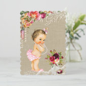 Burlap Lace Mason Jar Baby Shower Uitnodigingen (Staand voorkant)