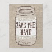 Burlap Lace Mason Jar Bewaar de datum Aankondigingskaart (Voorkant)