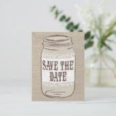Burlap Lace Mason Jar Bewaar de datum Aankondigingskaart (Staand voorkant)