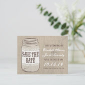 Burlap Lace Mason Jar Bewaar de datum Aankondigingskaart (Staand voorkant)