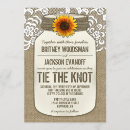 Burlap Lace Mason Jar Bruiloft Uitnodigingen