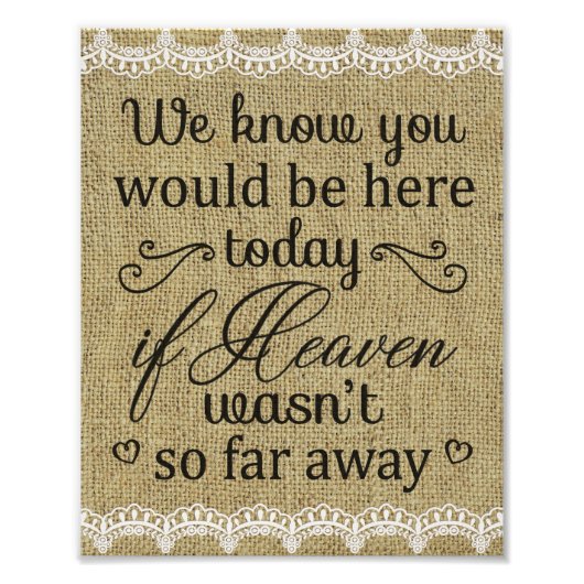 Burlap & Lace Memorial Wedding Print Foto Afdruk (Voorkant)