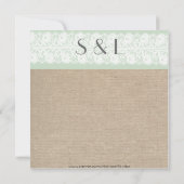 Burlap & Lace Mint  Wedding Invitation Kaart (Achterkant)