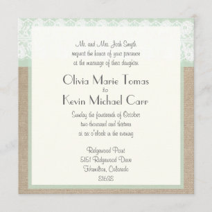 Burlap & Lace Mint Wedding Invitation Kaart