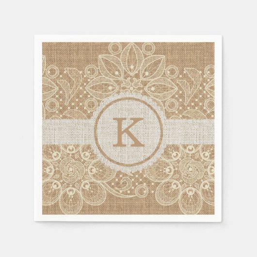 Burlap & Lace-monogram Servetten (Voorkant)