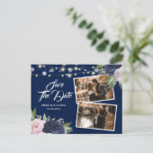 Burlap Lace Navy Blue Blush Save the Date Photo Aankondigingskaart (Staand voorkant)