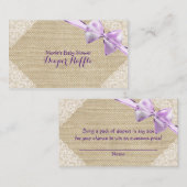 Burlap & Lace Paarse Bow Baby shower Luier Raffle Informatiekaartje (Voorkant / Achterkant)