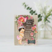 Burlap Lace Pearl Princess Baby shower Kaart (Staand voorkant)
