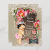 Burlap Lace Pearl Princess Baby shower Kaart (Voorkant / Achterkant)