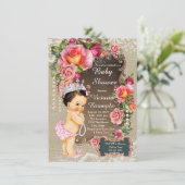 Burlap Lace Pearl Princess Baby shower Rustic Kaart (Staand voorkant)