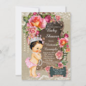 Burlap Lace Pearl Princess Baby shower Rustic Kaart (Voorkant)