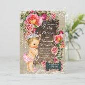 Burlap Lace Pearl Princess Baby shower Rustiek Chi Kaart (Staand voorkant)