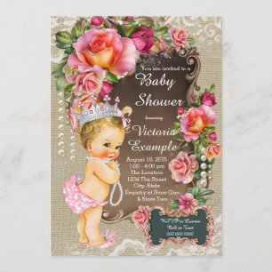 Burlap Lace Pearl Princess Baby shower Rustiek Chi Kaart