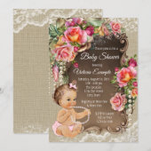 Burlap Lace Pearl Rustic Baby Shower Uitnodigingen (Voorkant / Achterkant)