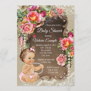 Burlap Lace Pearl Rustic Baby Shower Uitnodigingen