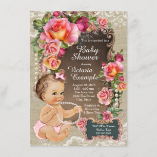 Burlap Lace Pearl Rustiek Chic Baby shower Kaart