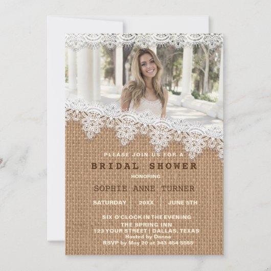  Burlap Lace Photo Vrijgezellenfeest Kaart (Voorkant)