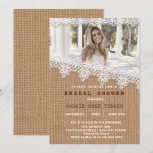 Burlap Lace Photo Vrijgezellenfeest Kaart