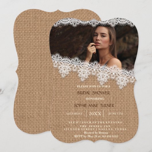  Burlap Lace Photo Vrijgezellenfeest Kaart (Voorkant / Achterkant)