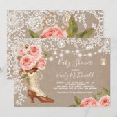 Burlap Lace Pink Floral Baby shower Cowgirl Boots Kaart (Voorkant / Achterkant)