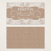 Burlap & Lace Print Bruiloft Drink Ticket Visitekaartje (Voorkant /achterkant)