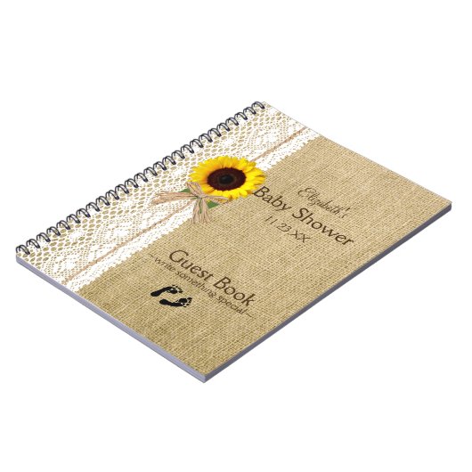 Burlap Lace Raffia Sunflower Afbeelding Guest Book Notitieboek (Linkerzijde)