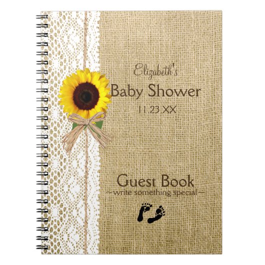 Burlap Lace Raffia Sunflower Afbeelding Guest Book Notitieboek (Voorkant)