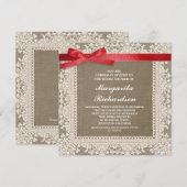 Burlap Lace & Red Ribbon vrijgezellenfeest uitnodi Kaart (Voorkant / Achterkant)
