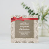 Burlap Lace & Red Ribbon vrijgezellenfeest uitnodi Kaart (Staand voorkant)